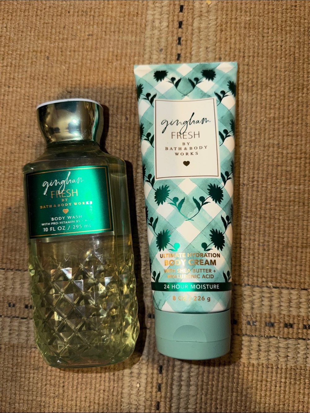 NWT Bath & Body Works Gingham Fresh Body Wash & Body Cream - Teal Green